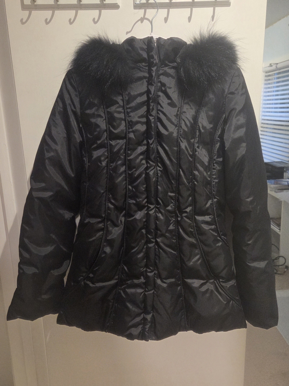Via Spiga Black Raccoon Fur Hood Trim Puffer Coat